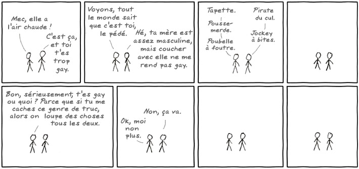 C'était une vraie fausse conversation que nous avons eu avec un copain au T.G.I. Friday's (chaine de restauration américaine, ndt). La serveuse est arrivée aux alentours de la case 5, et elle a été étrangement dégoûtée.