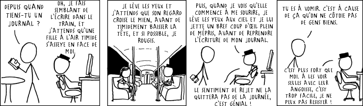 Et dans le journal, j’écris toutes les choses que je pourrais lui dire si j’étais un mec bien, comme toi. Une fois qu’il est rempli, je le brule.